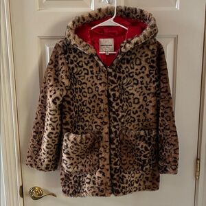 Urban Republic Leopard Print Faux Fur Jacket with Red Lining
